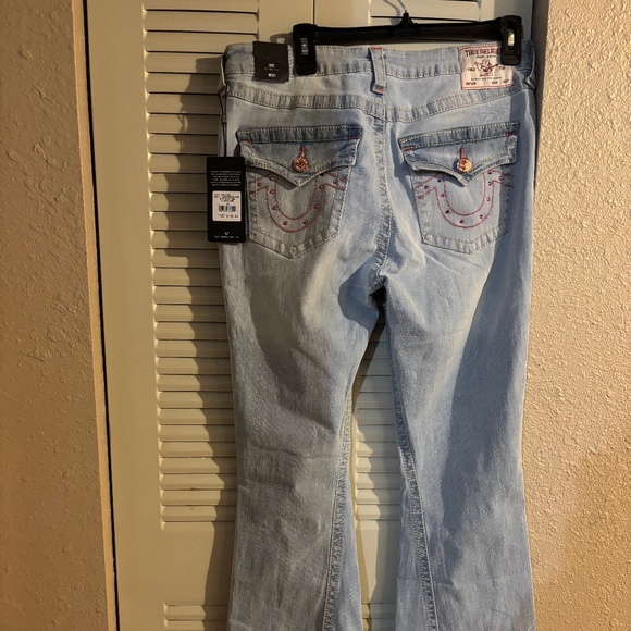 True Religion Joey Flap Pink Back Pocket Stitching with Pink Crystals Size 31 - Picture 7 of 8